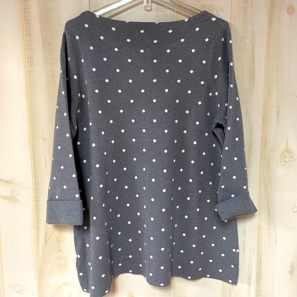 Cynthia Rowley Gray White Polka Dot Cuffed a 3/4 Sleeve Tunic Sweater Sz 1X - Picture 2 of 5